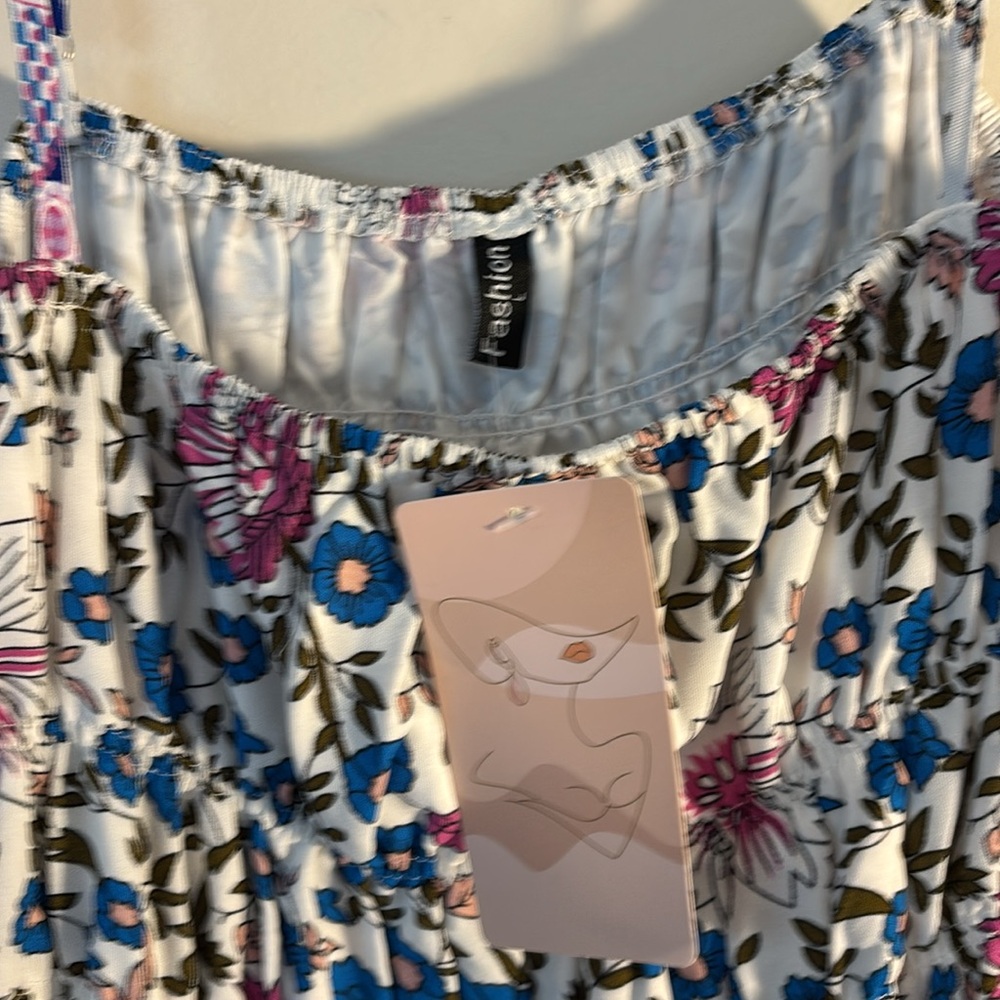 Floral Maxi Dress with Blue and Pink Accents - Picture 2 of 4